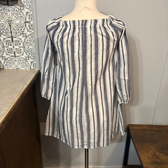 NWT Wrapper Navy Blue White Striped Off-Shoulder Dress Blouse (Women's Small) - Picture 4 of 7